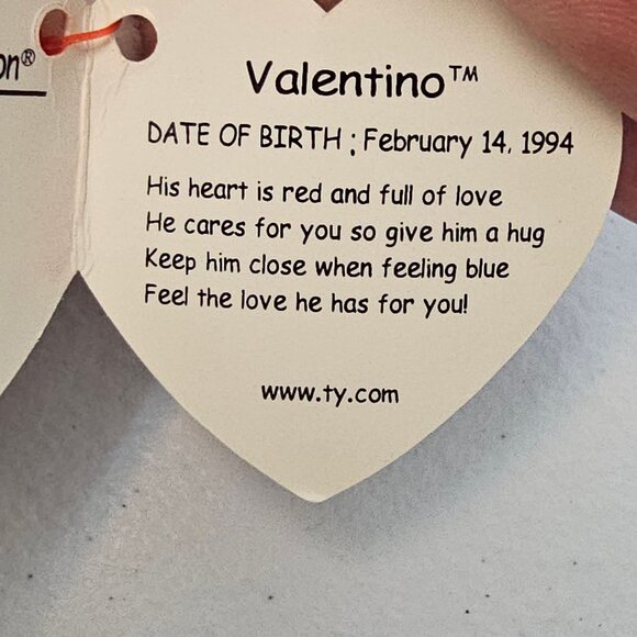VTG 1993 TY Beanie Babies Collection "Valentino" White Teddy Bear Collectible - Picture 9 of 15